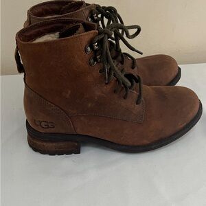 UGG Denhali Brown Leather Fur Lined Waterproof Hiking Boots Size 6.5